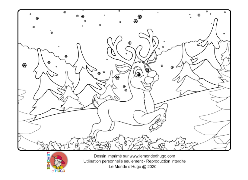 coloriage Trotte, trotte renne rose  pour enfants